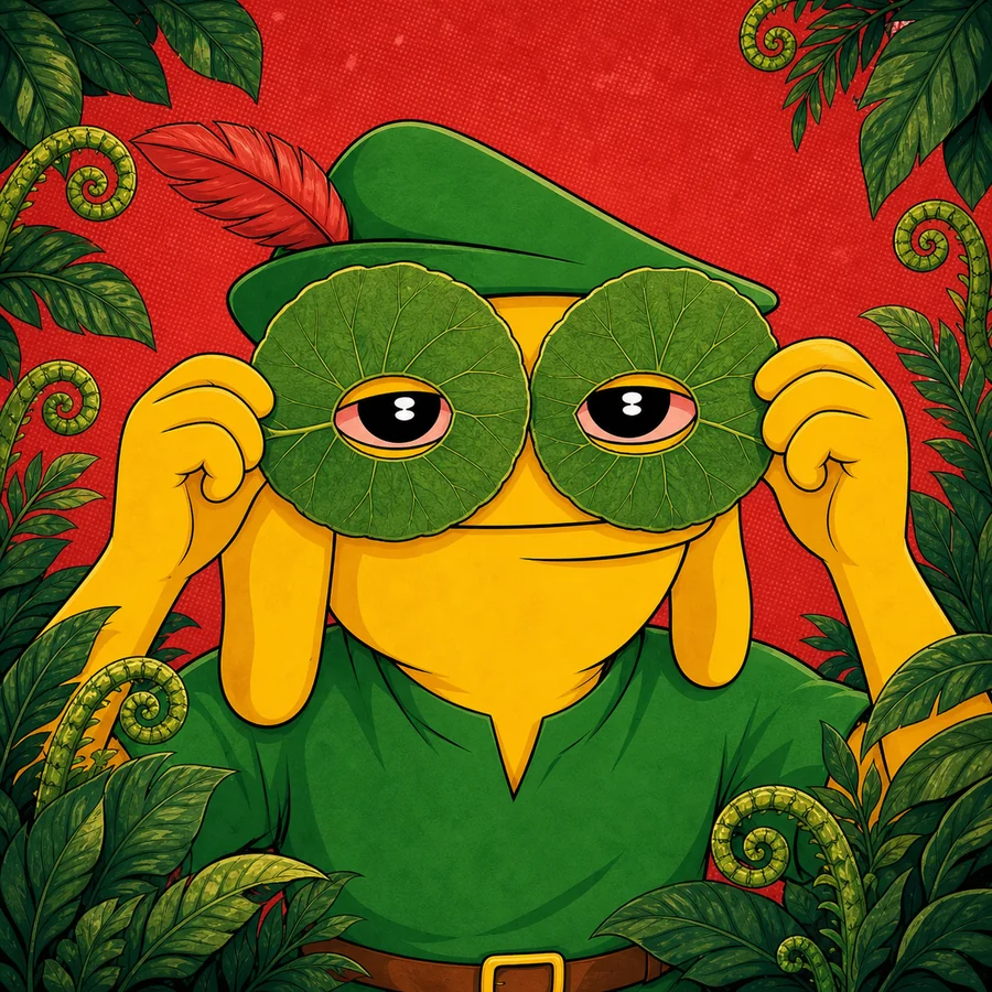 Andy holding two leaves around his eyes like binoculars.
